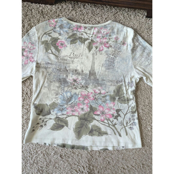 Y2K Christopher & Banks Eiffel Tower Top XL Green-Pink Floral Fairy Rhinestone - Picture 7 of 7